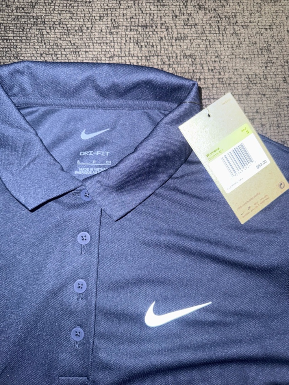 Nike Women’s Long Sleeve Dri-FIT Polo in Navy Blue with White Swoosh - Picture 2 of 2
